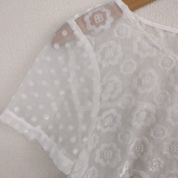Abercrombie & Fitch White Shear Fairy Top Womens M Floral Gauzy Cottagecore Y2K - Picture 8 of 15